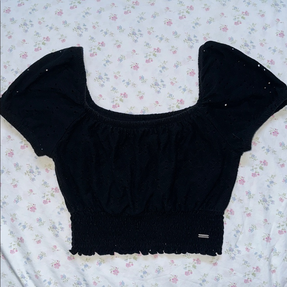 Girlhood core Y2K vibed Hollister Black Eyelet  Smocked Crop Top